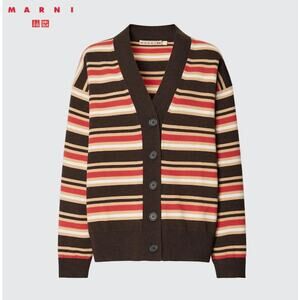 MARNI x Uniqlo Merino Blend Striped Oversized Cardigan in Dark Brown